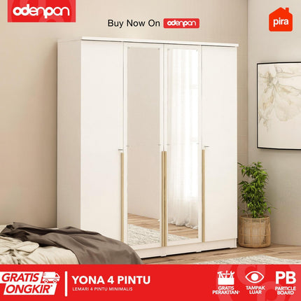 PIRA - YONA 4P Lemari Pakaian / Baju 4 Pintu Dengan Cermin