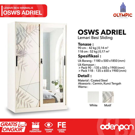 OLYMSTEEL - OSWS ADRIEL Lemari Pakaian Baju 2 Pintu Besi Sliding Dengan Cermin
