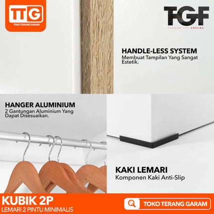 TGF - KUBIK 2P Lemari Pakaian / Baju 2 Pintu Minimalis 2 Gantungan Gamis