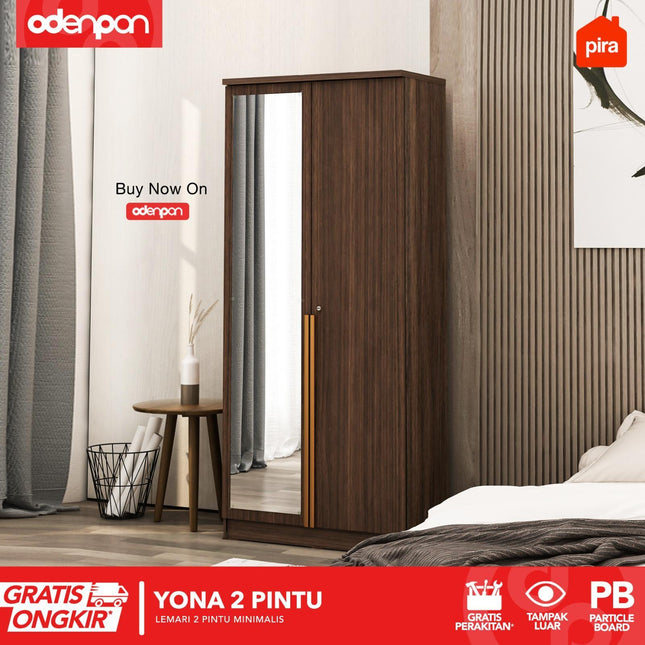 PIRA - YONA 2P Lemari Pakaian / Baju 2 Pintu Dengan Cermin