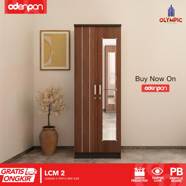 OLYMPIC G-STAR - LCM 2 Lemari Pakaian / Baju 2 Pintu Mid Size Dengan Laci & Cermin