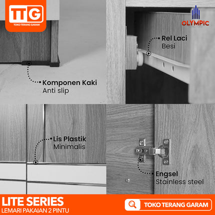 OLYMPIC - LITE SERIES Lemari Pakaian / Baju 2 Pintu Dengan Cermin