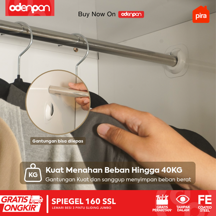 PIRA - SPIEGEL 160 SSL MWD Lemari Pakaian / Baju 3 Pintu Besi Sliding Jumbo