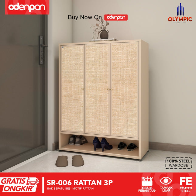 OLYMSTEEL - SR 006 RATTAN Lemari / Rak Sepatu Besi 3 & 4 Pintu