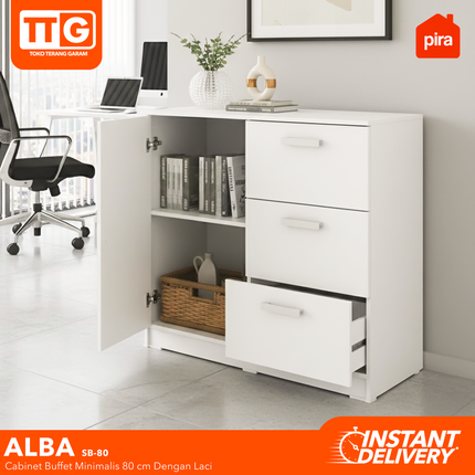 PIRA OX - ALBA BAZ SB80 Lemari Laci Cabinet Drawer Bufet Minimalis 3 Pintu 1 Laci 80 cm
