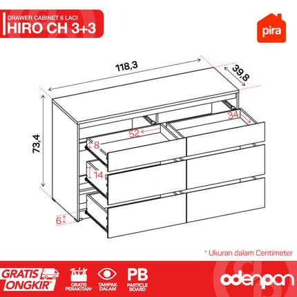 PIRA OX - HIRO CH 3+3 Lemari Laci Cabinet Drawer Bufet Minimalis 6 Susun